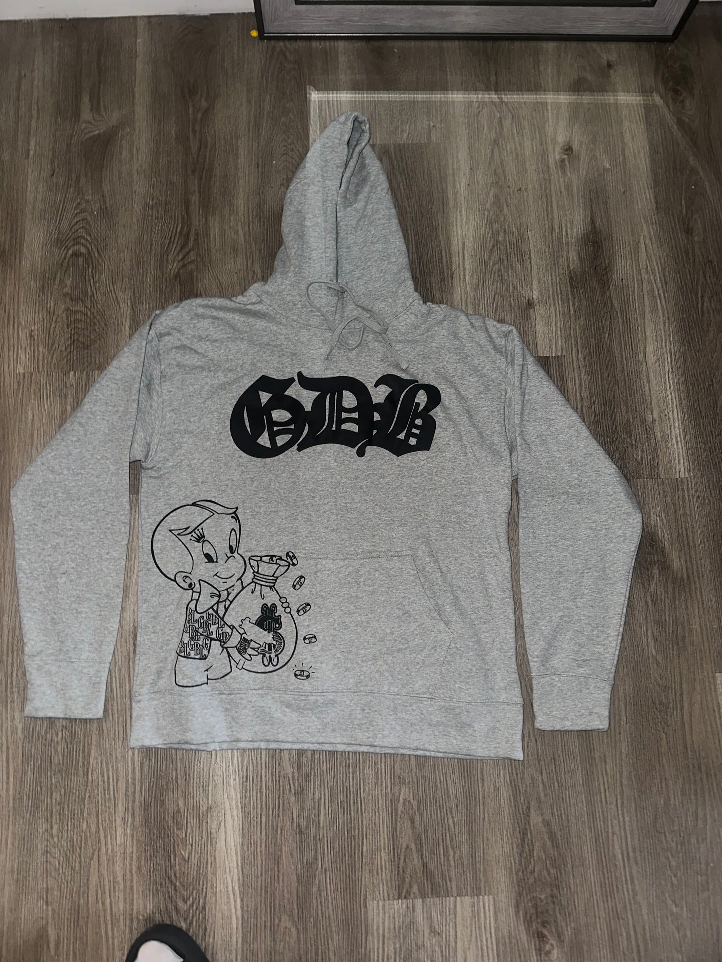 Gray GDB puff print hoodie