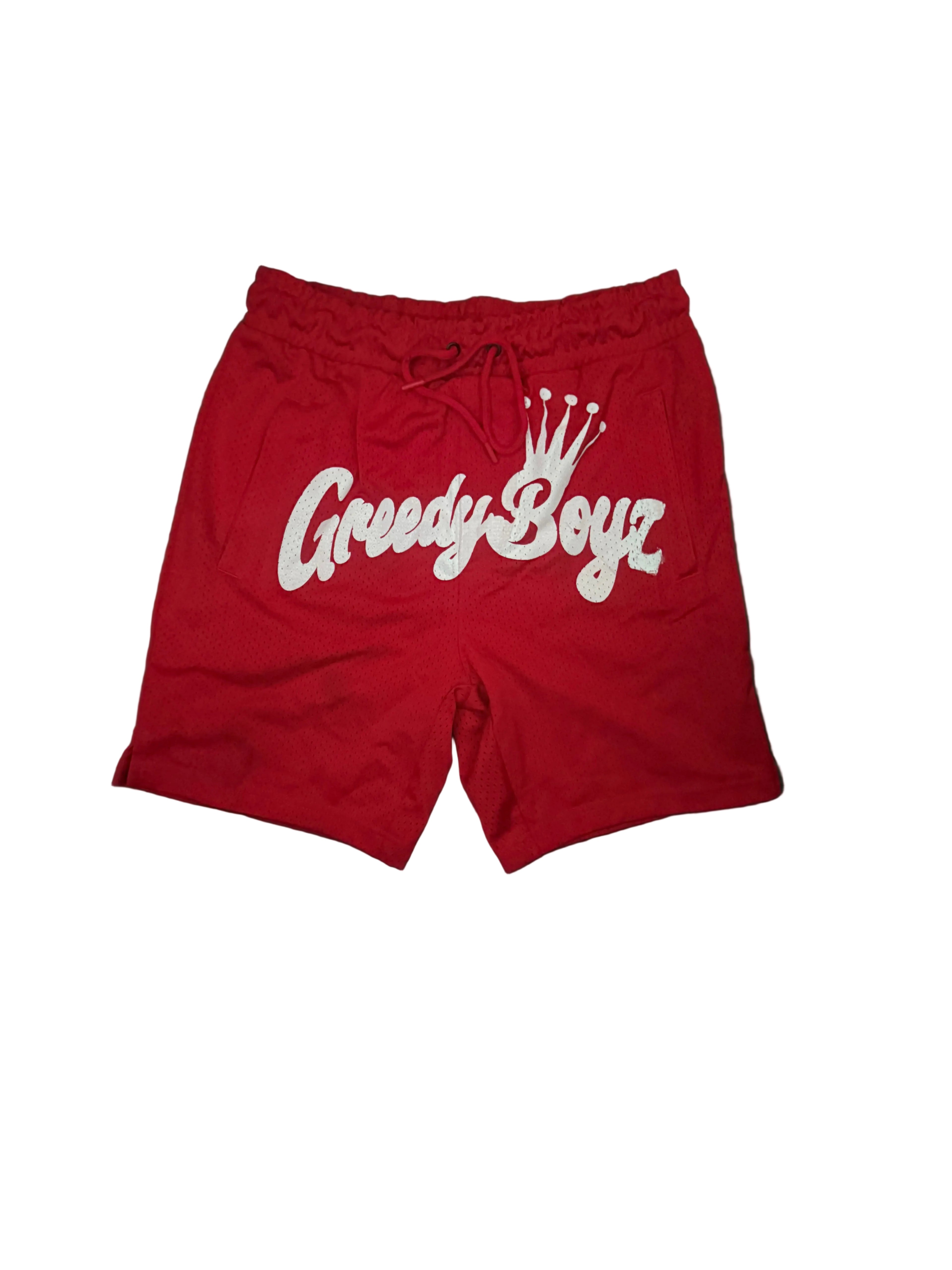 Red baseball shorts