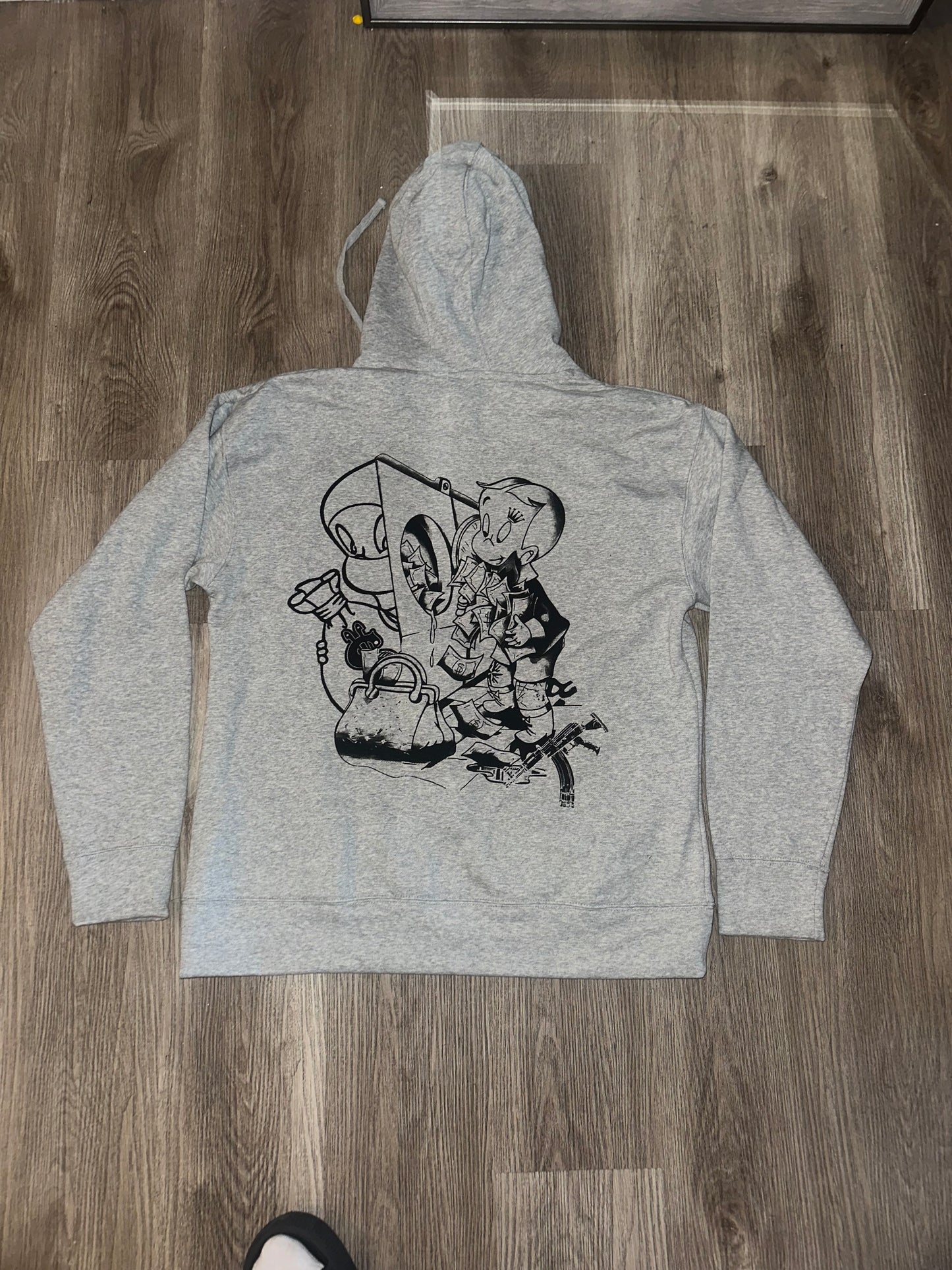 Gray GDB puff print hoodie