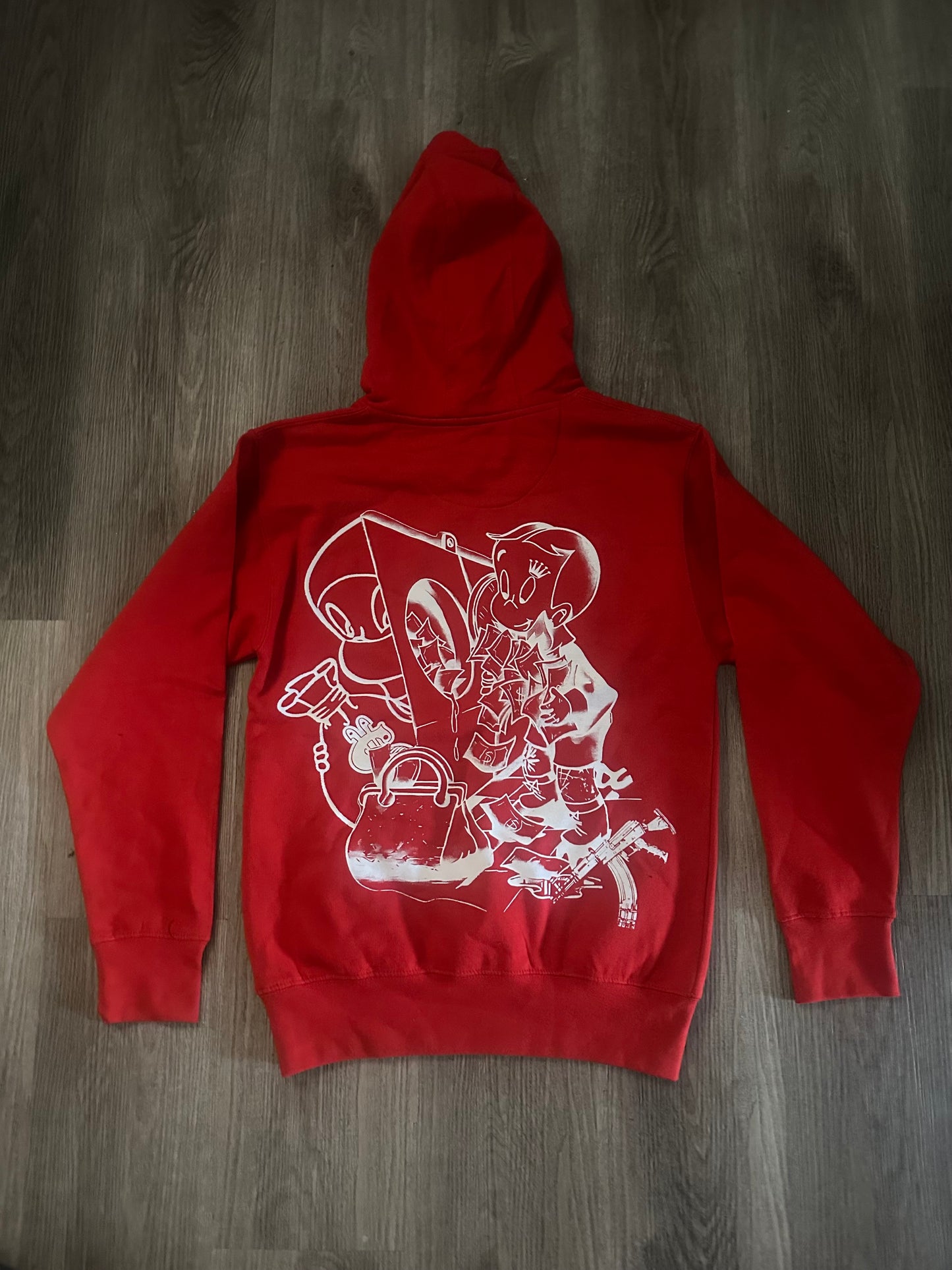 Red with white GDB print hoodie