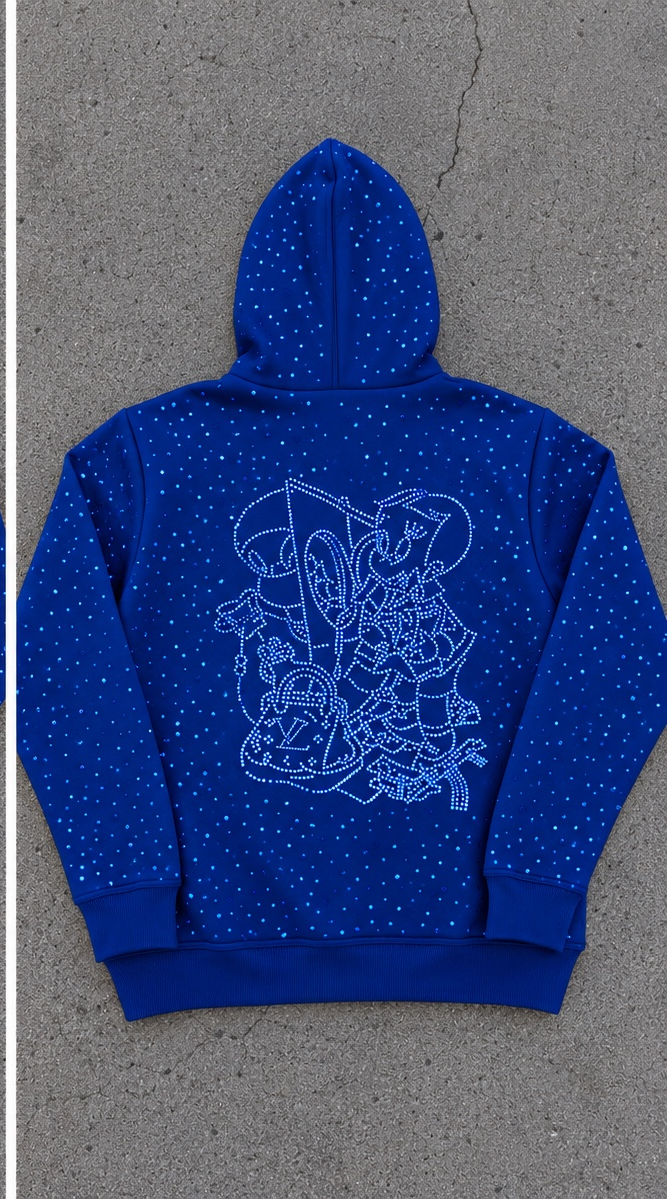 Blue-Rhinestone Hoodie